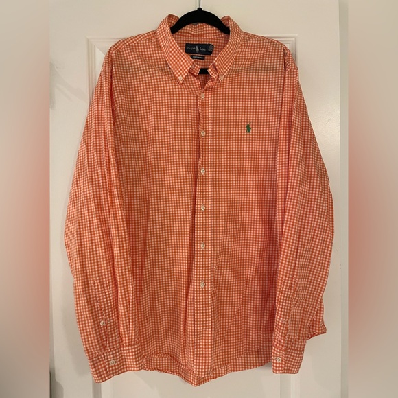 Polo Ralph Lauren Other - Polo Ralph Lauren Men's Orange Gingham Cotton Shirt, Custom Fit, Size XXL
